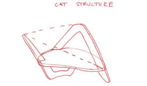 Drawing of the cat structure, showing the layout of the wooden pieces and the placement of the canopy over the top.