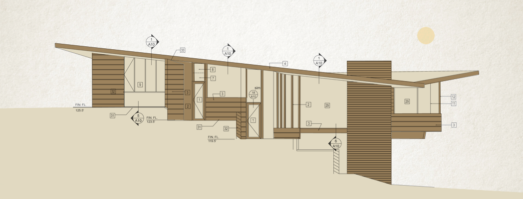 Architectural Drawing Elevation of Tyler-Tangen Residence.