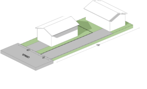 Graphic depicting two houses on the same property. One house sits closer to the street, while the other sits behind the first house at the back of the property.